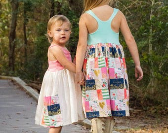 ニット ルーシー ボディス アドオン - スカートには織りバージョンを購入する必要があります。女の子用 2T-12 サイズ PDF 縫製パターン