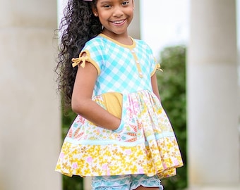 Abigail's Pocket Schößchen & Kleid. PDF Schnittmuster für Mädchen Größen 2t-12
