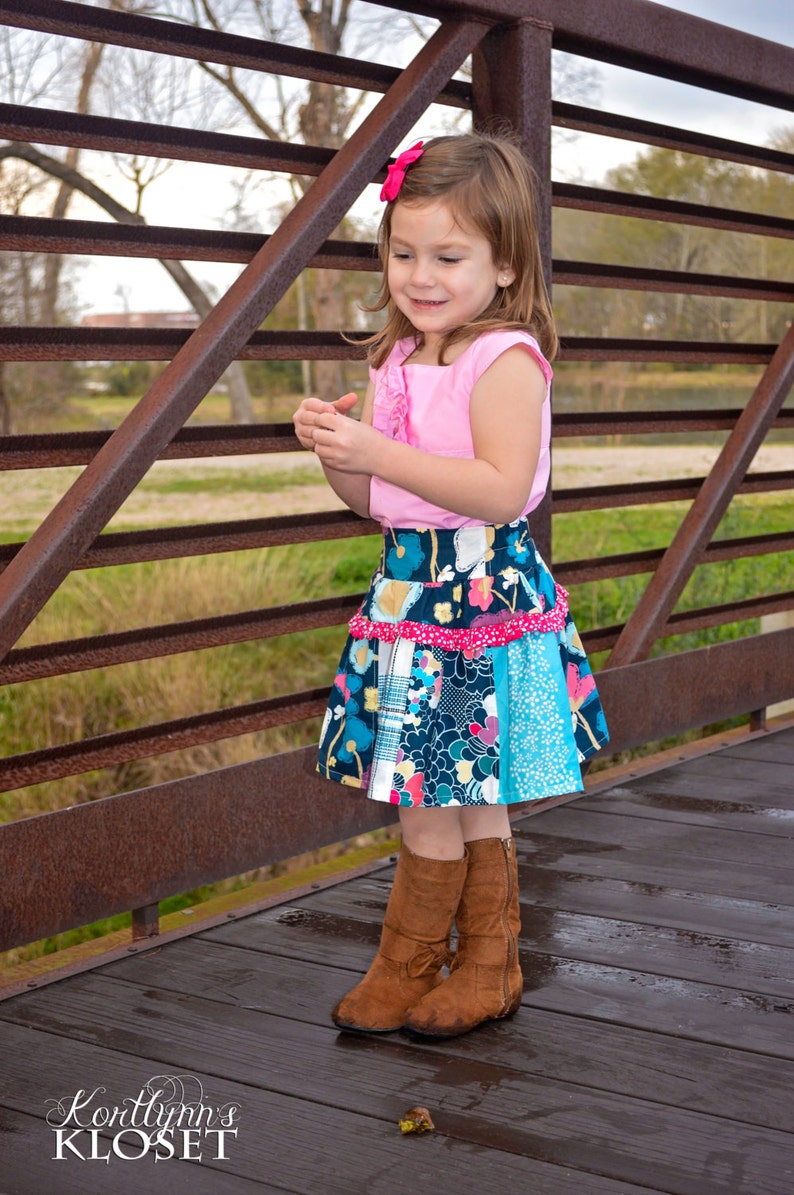 Polly's Drop Waist Skirt. PDF sewing patterns for girls sizes 2t-12 image 1