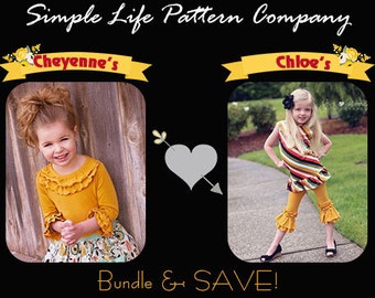 BUNDLE: Chloe's Ruffle Leggings, Capris & Shorties AND Cheyenne's Ultimate Ruffle Tshirt. PDF sewing pattern for toddler girl sizes 2t - 12.