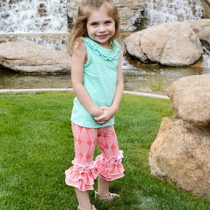 Chloe&#39;s Ruffle Leggings, Capris & Shorties. PDF sewing pattern for toddler girl sizes 2t - 12.