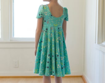 Adelyn's Scoop back knit/ woven tunic and dress. PDF sewing pattern for toddler girl sizes 2t - 12.