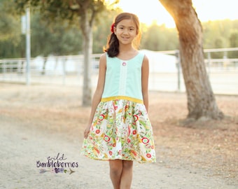 Hailey's drop waist top and Dress. PDF sewing patterns for girls sizes 2t-12