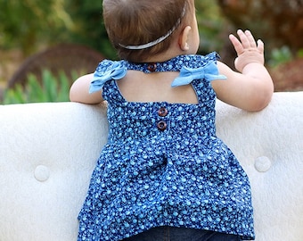 BABY Saylor's Square Bow Back Top & Dress. Downloadable PDF Sewing Pattern for Baby sizes Newborn to 24 Months