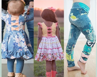 BUNDLE 3 Pack: Girl's and Baby Aria's. Girls Tiffany's Leggings. PDF Downloadable sewing patterns for baby, toddler and girls NB-24 M 2T-12
