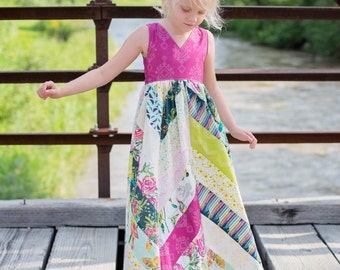 Emma's Herringbone top dress and Maxi  . PDF sewing patterns for girls sizes 2t-12