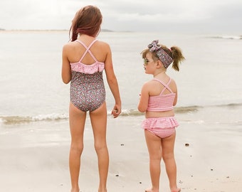 Marina's Criss Cross Tankini & One-Piece. Downloadable PDF Sewing Pattern for Toddler and Girls Sizes 2T-12