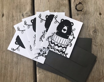 Holiday Bear Linocut print Cards