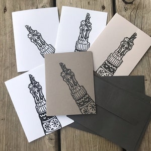 Cartes de linogravure de Noël Cluck Norris faites à la main - ensemble de 5 avec enveloppes