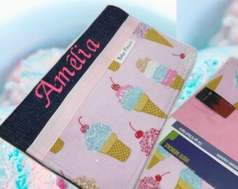 Immunization booklet health cover personnalized prénom ice cream flanel