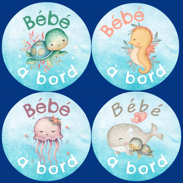 Baby on board, vinyl, great baby gift! turtle hippocampe jelly fish whale