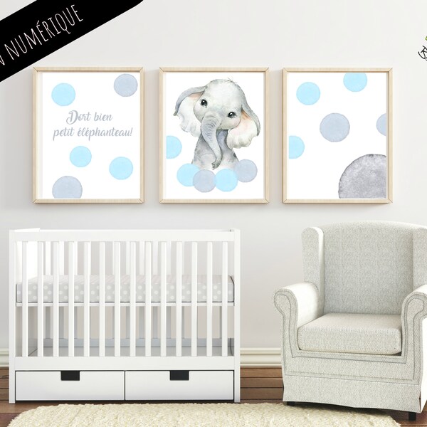 décoration chambre bébé, pack of 3 digital file, digital decoration, decoration, bubble elephant