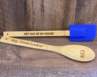 Personalized custom 2 pc wooden bamboo Utensils, Baking Party Favor, Wedding Favor, Custom Gift