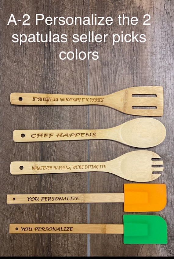 Wooden Spoons for Cooking, Funny Inspired Quotes Laser Engraved Cooking  Utensils Set,Kitchen Cooking Supplies, Bamboo Spoon Slotted Kitchen Utensil