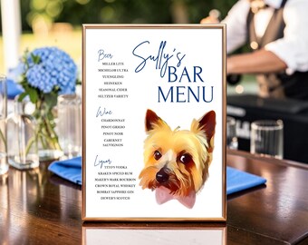 Custom Pet Watercolor Bar Menu Sign: Personalized Wedding Decor (Digital Download)