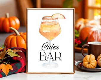 Cider Bar Sign, Fall Hosting Decor, Printable Instant Download