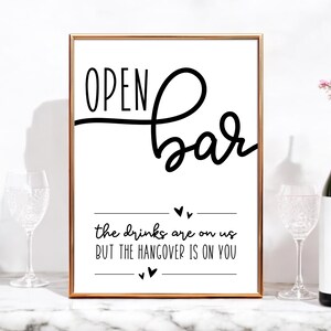 Open Bar Wedding Sign, Modern Printable Bar Decor (Digital Download)