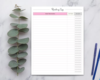 Printable Book Reading Log, Reading Tracker & Planner PDF JPG (Digital Download)