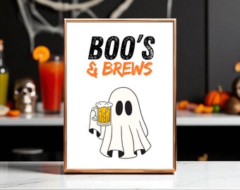 Plaque de bar Halloween Boos & Brews : décoration fantôme effrayant (téléchargement numérique)
