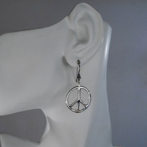 Large Sterling Silver Peace Sign Earrings image 1