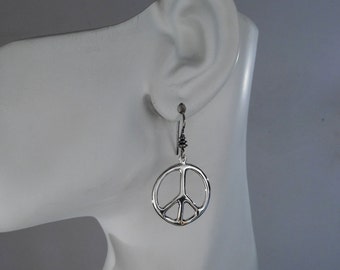 Large Sterling Silver Peace Sign Earrings