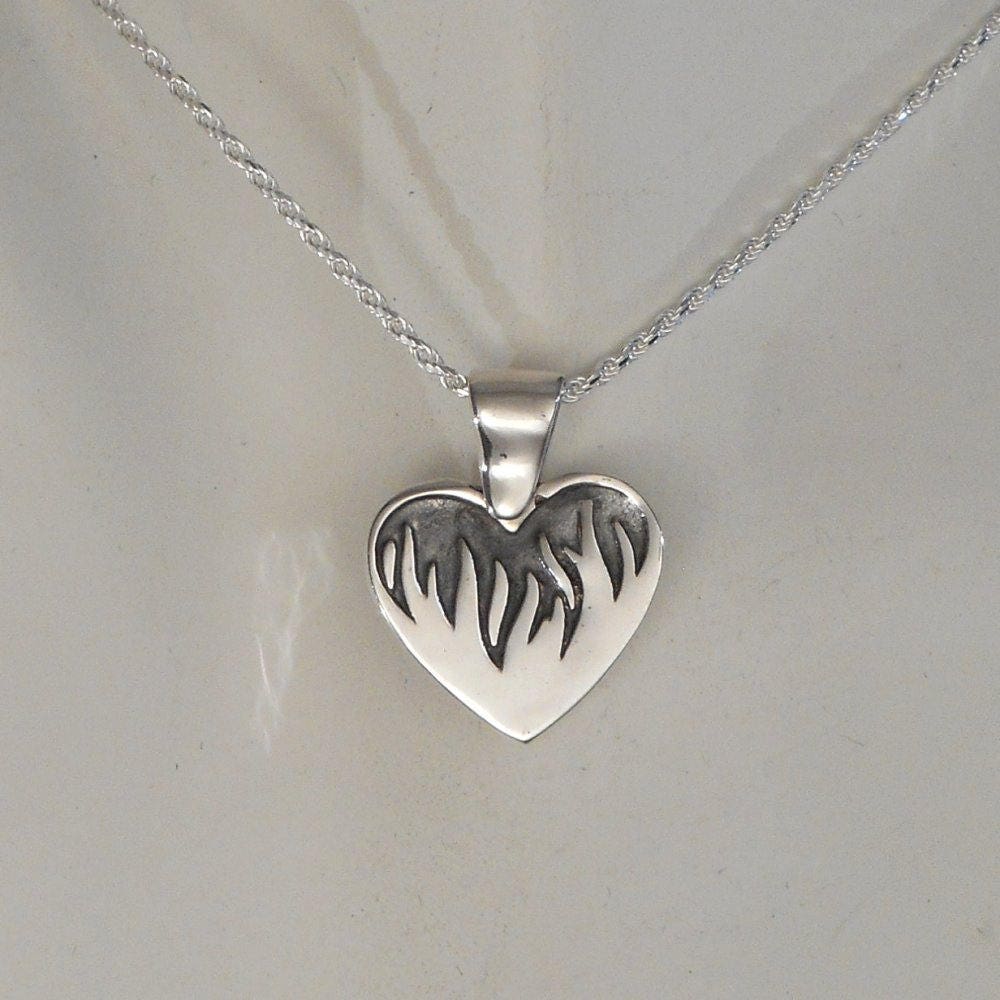 Flaming Heart - Pendant - Classic Rope Necklace or Omega - SK2606 Omega