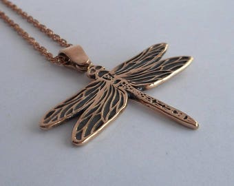 Bronze Dragonfly Pendant 8th Anniversary Gift