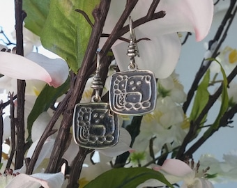 Sterling Silver Mayan Rain God Earrings