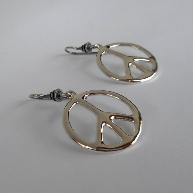 Large Sterling Silver Peace Sign Earrings image 3