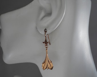 Bronze Calla Lily Leaf Earrings 8th Anniversary Gift