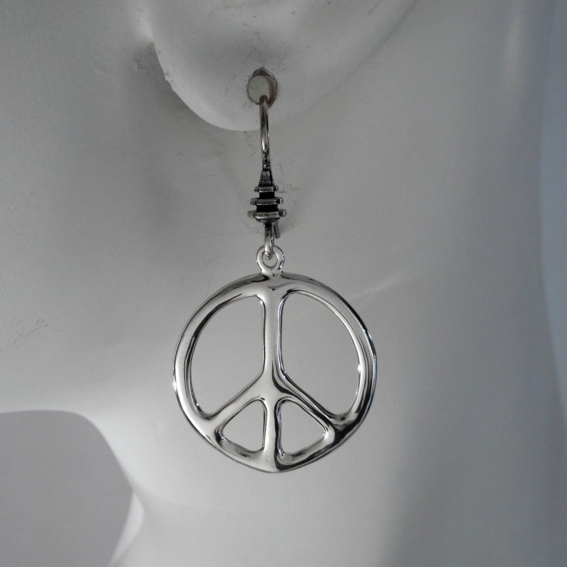 Large Sterling Silver Peace Sign Earrings image 2