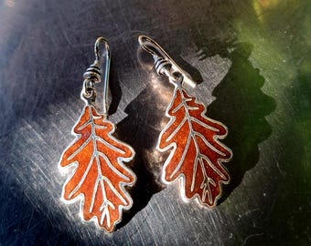 Enamel Oak Leaf Earrings