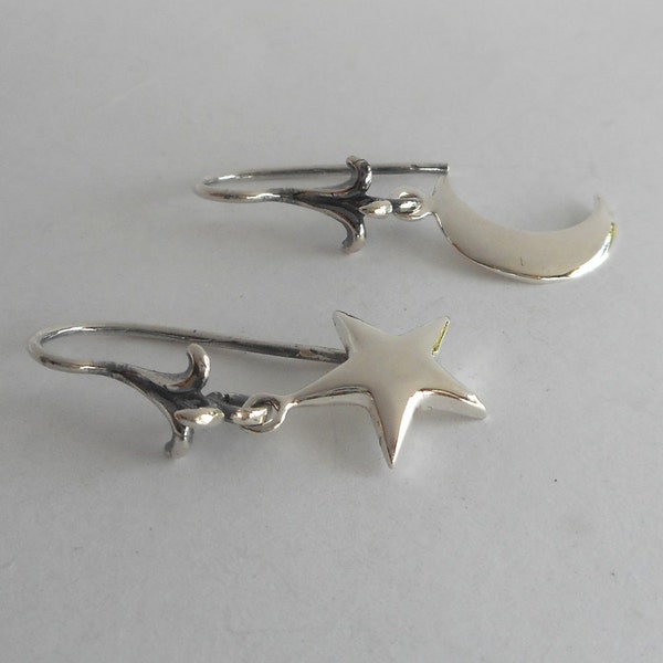 Sterling Silver Moon and Star Earrings  Jewelry Gift