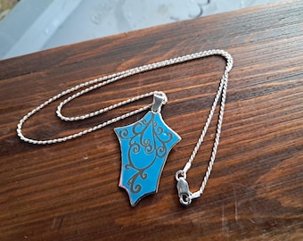 Enamel and Sterling Pendant, Turquoise Necklace, Sterling Silver