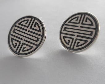 Sterling Silver Chinese Longevity Symbol Earrings