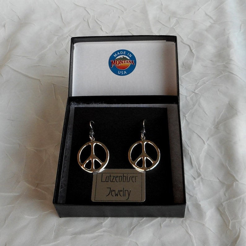 Large Sterling Silver Peace Sign Earrings image 4