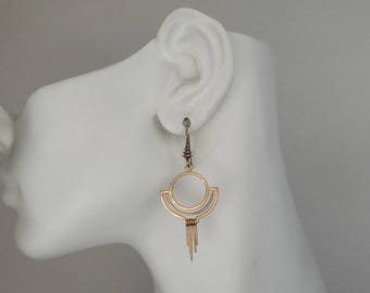 Bronze Art Deco Earrings 8th Anniversary Gift