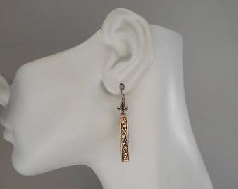 Bronze Art Nouveau Bar Earrings 8th Anniversary Gift