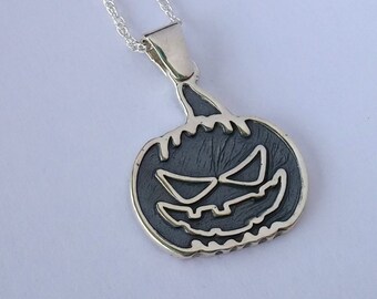 Sterling Silver Unisex Halloween Pumpkin Necklace