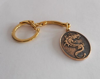 Bronze Chinese Dragon Keychain Zipper Charm 8th Anniversary Gift