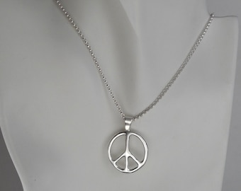 Sterling Silver Unisex Peace Sign Necklace