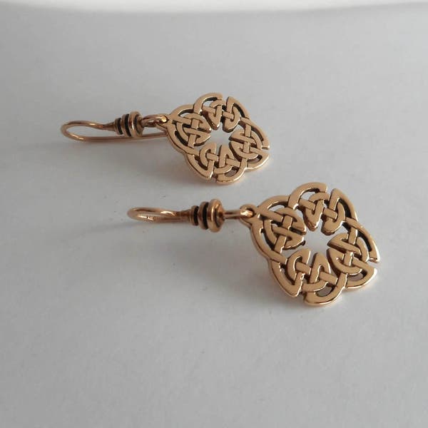 Bronze Celtic Knot Earrings, Quaternary Knot, 8th Anniversary