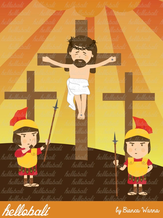 Items similar to Jesus on The Cross Clipart. Crown of Thorns. Sunday School Clip Art, Cross