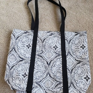 Black and white mandala \ mosaic patterned medium sized market tote / canvas tote