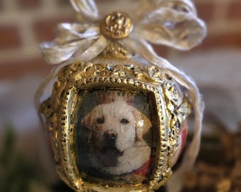 Yellow Lab Handmade Ornament: Victorian Baroque Shabby Chic Christmas Bauble Pet Portrait Dog Lover Gift Valentines day Mother's Day