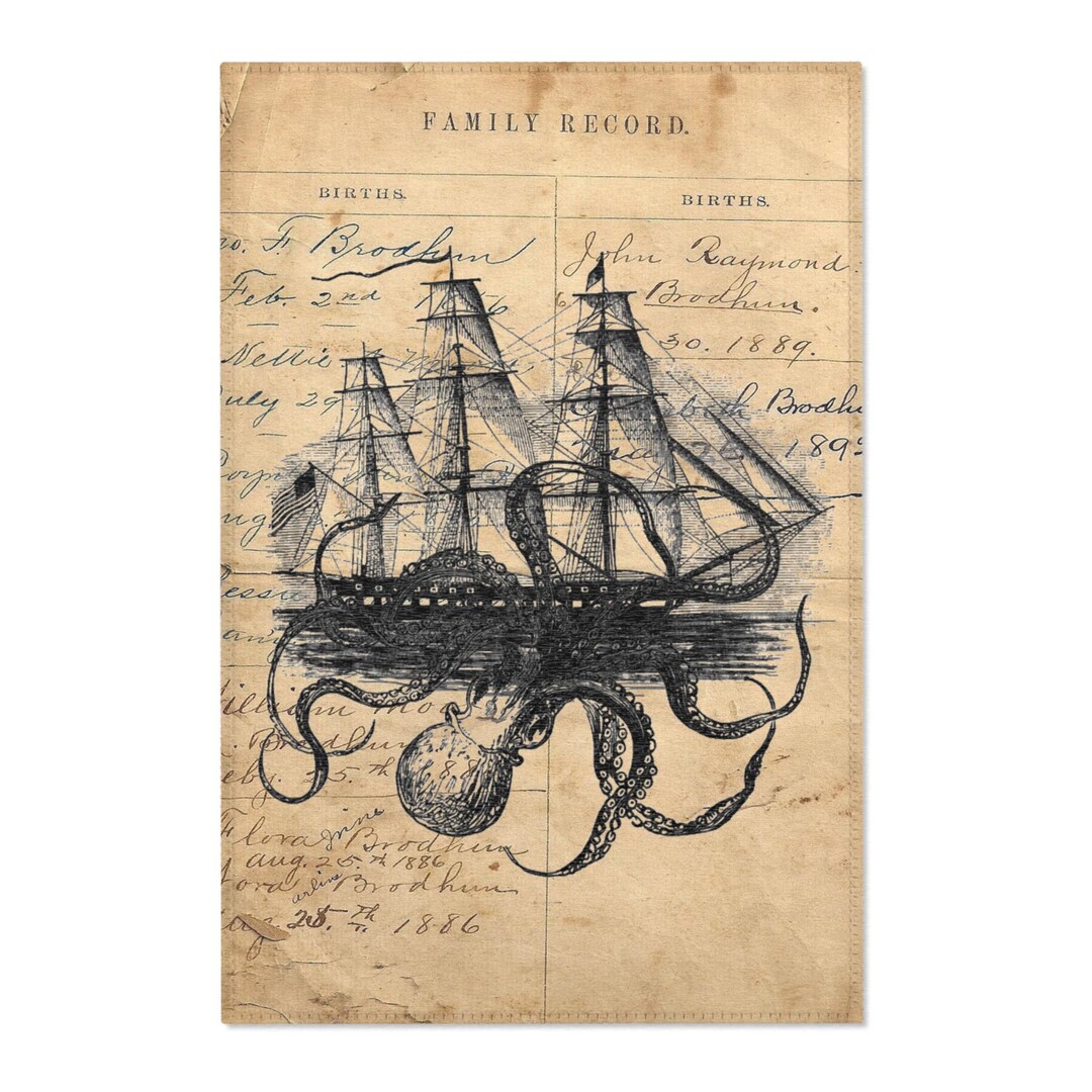 Area Rug, Kraken Attacking on Book Page Rug, Carpet, Throw Rug, Art Rug ...