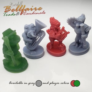 Toads & Cardinals 12pcs | Everdell Bellfaire Unofficial Critters Upgrade | Frog Ambassador, Meeple Board Game Bling, BGG, Boardgame Upgrade