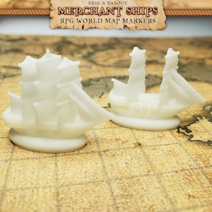White Brig & Barc RPG World Map Markers for Dungeons n Dragons Trackers | Custom Meeple, Boardgame Pieces, Sailing Ships, Meeples, Pirates