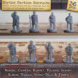 Scythe Faction Recruits | Nordic, Crimean, Rusviet, Polania, Saxony, Boardgame Upgrades, Custom Meeples, Stonemaier Games Gifts, Gamer Gift