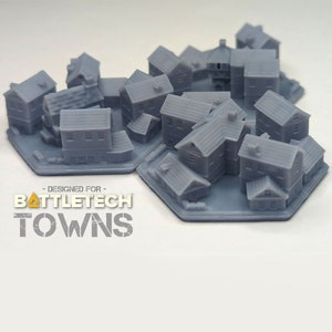 1.25/32mm Towns BattleTech, Urban Mini Hex TTRPG Scenery, Game Terrain, Battlefield RPG Gamer Models, DnD, World Map Markers image 1